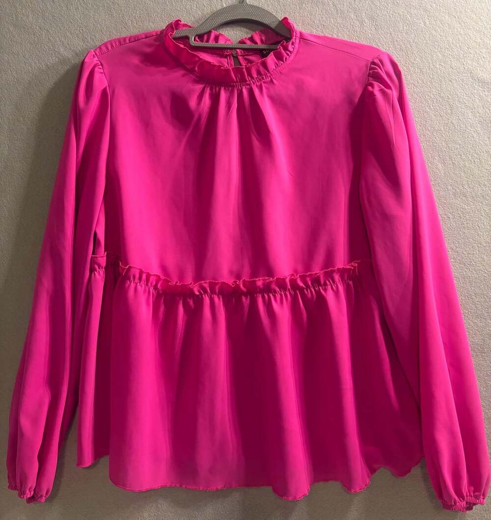SHEIN Blouse Size L EU 40/42 US 8/10 Hot Pink Ruffle Peplum